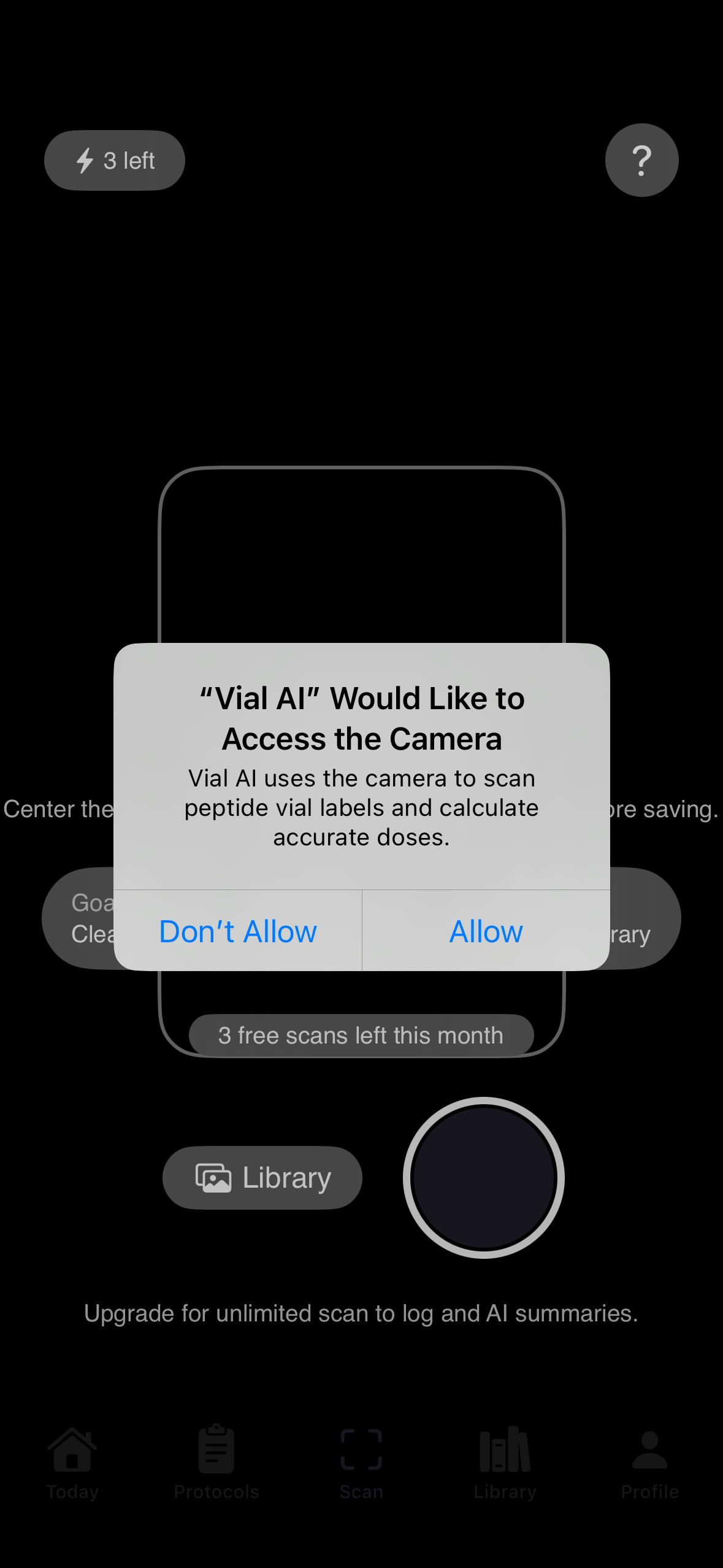 Vial AI dose review screen with draw amount and concentration